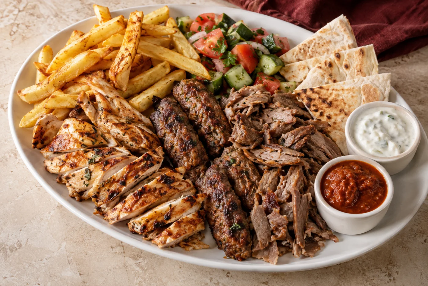 Mixed grill met vlees, pita en bijgerechten